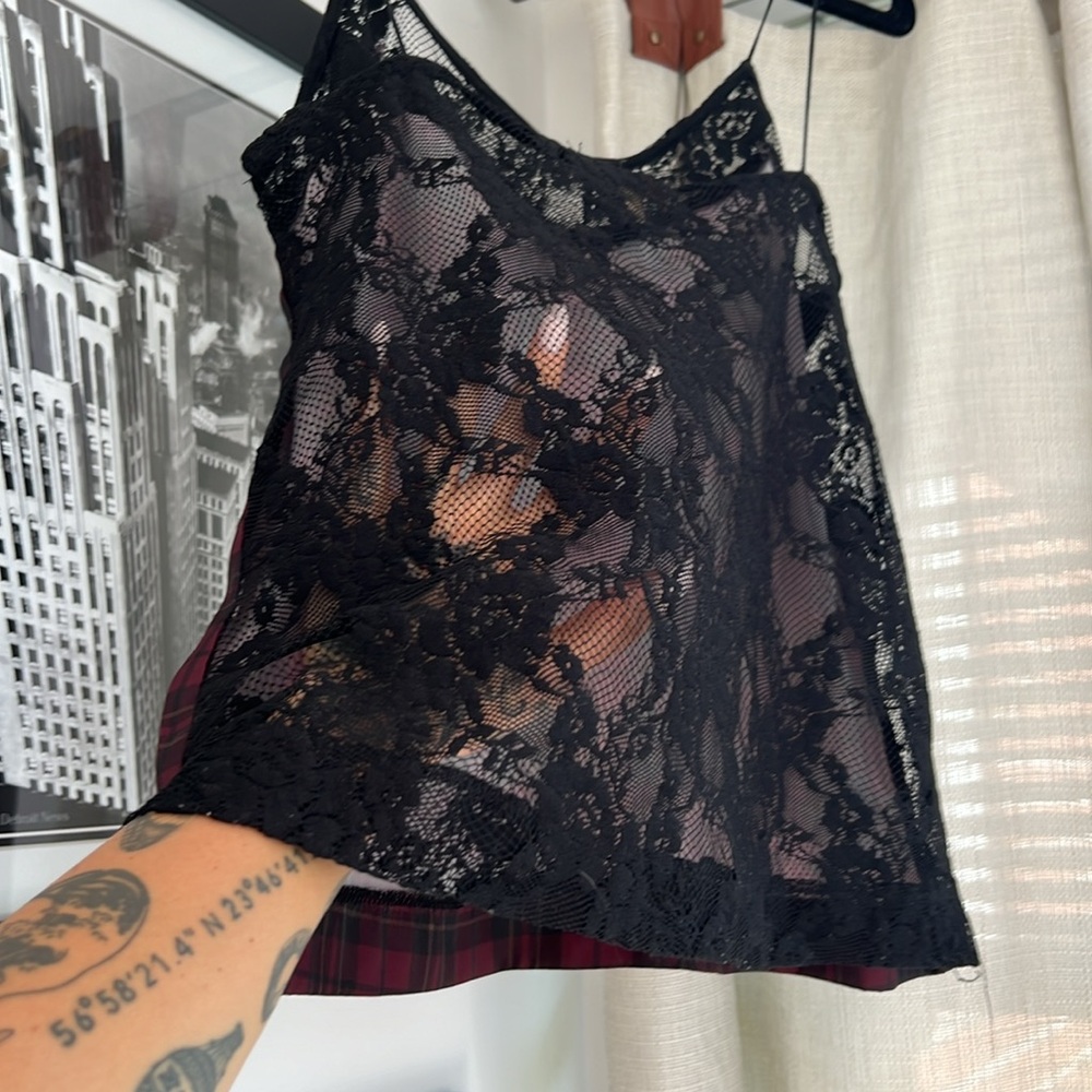 Plaid + Lace String Top - Picture 3 of 4